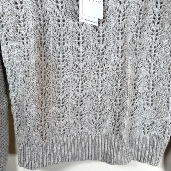 English Factory Fuzzy Open-Lace Knit Sweater Sz S Heather Grey Cozy Soft Neutral - Picture 6 of 10